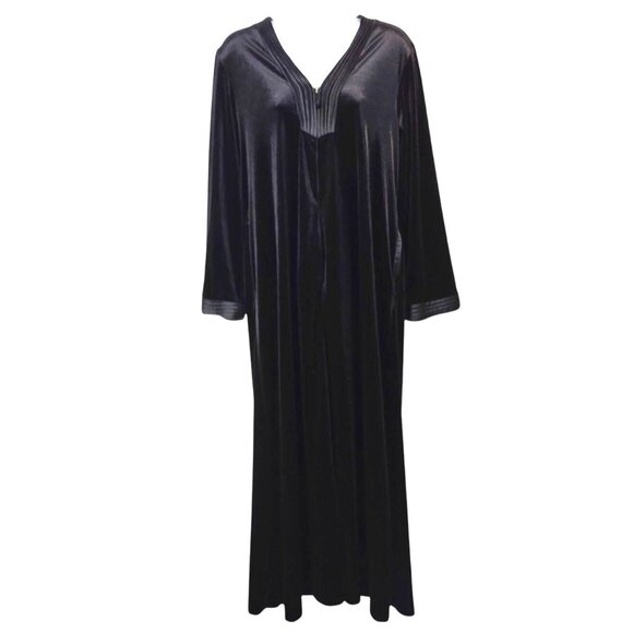 Oscar de la Renta Vintage 90s Pink Label Black Velvet Lounge Robe Maxi Dress S/M - Picture 1 of 6